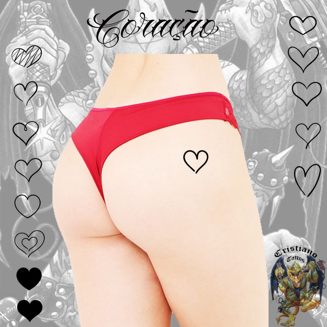 Coração – Mini Tatuagem – Bunda – Desenho - Cristiano Tattoo Estúdio & Love  Piercing